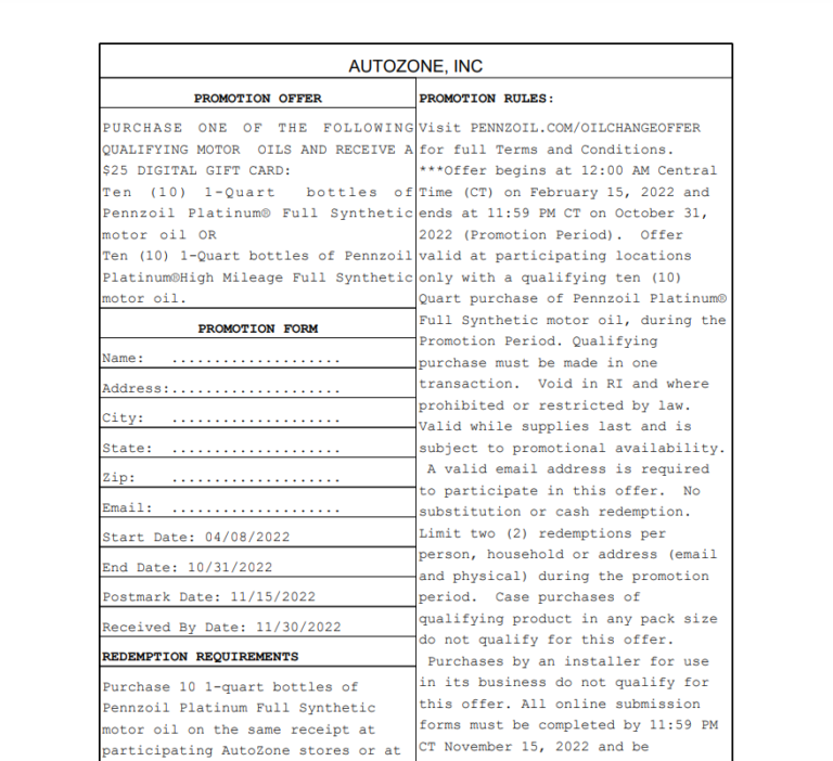 Pennzoil Rebate Form 2023 Printable Rebate Form - Jcpenney Rebates 2023